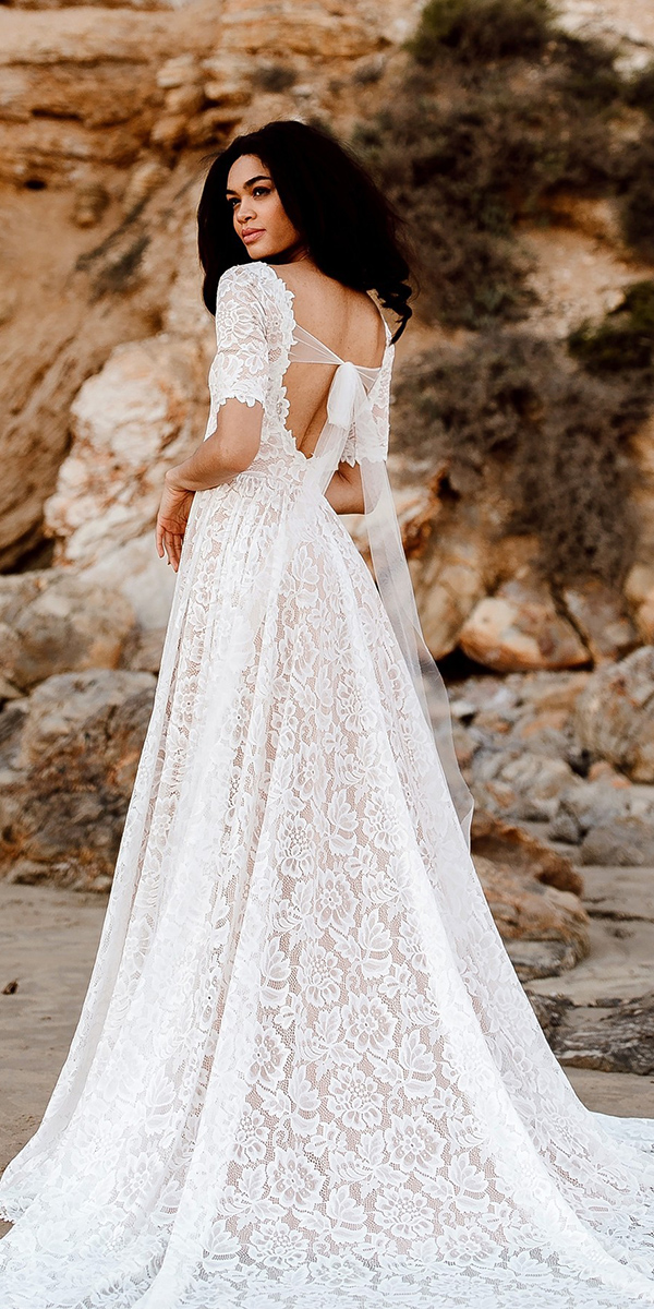 open back wedding dresses a line floral wearyoulove