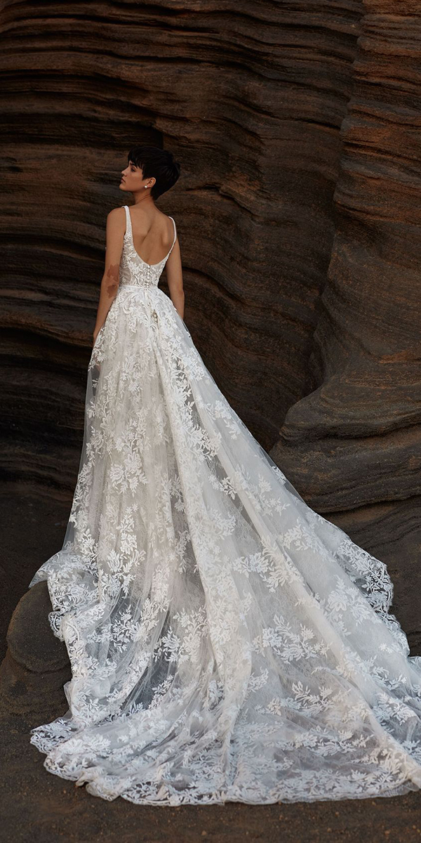 open back wedding dresses a line lace with spaghetti straps millanova