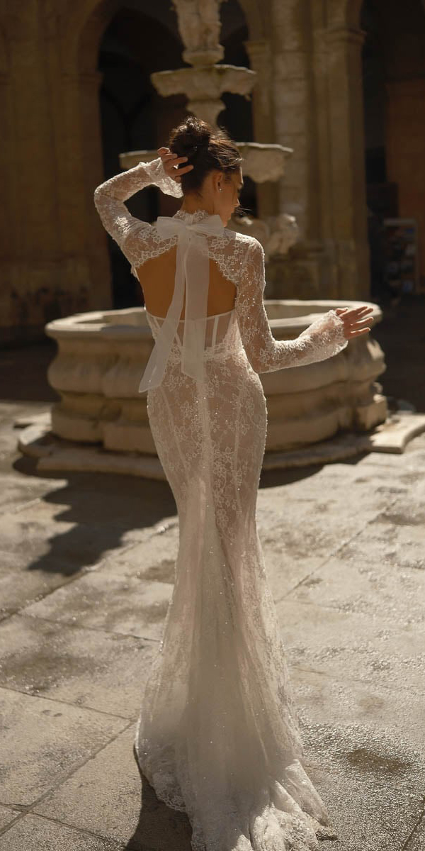 open back wedding dresses sexy with long sleeves berta