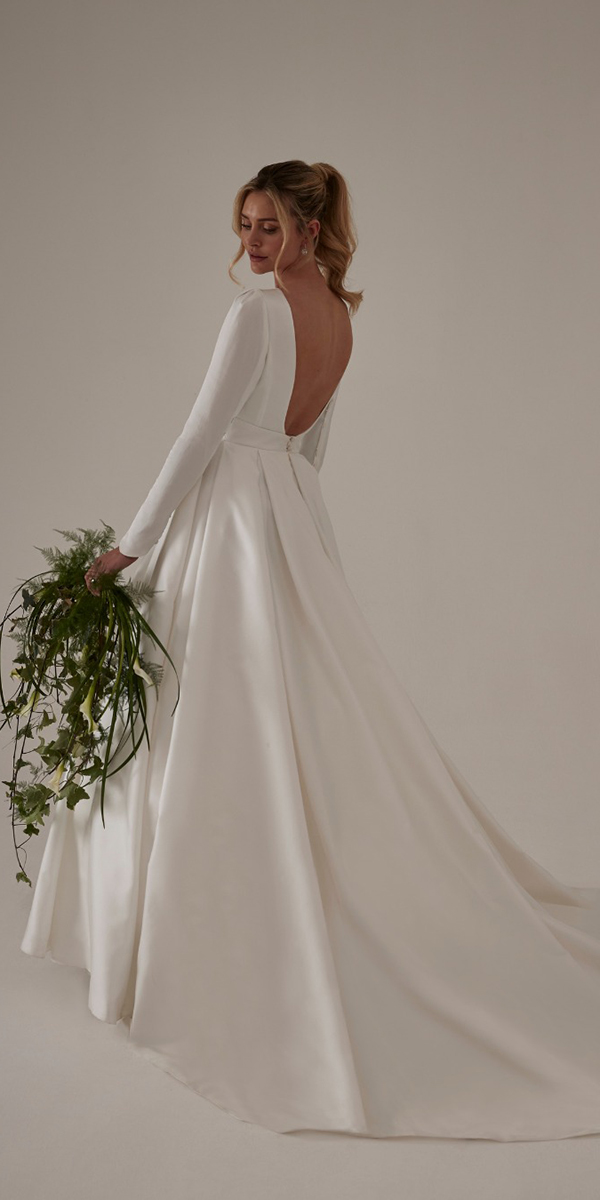 open back wedding dresses simple with long sleeves sassiholford