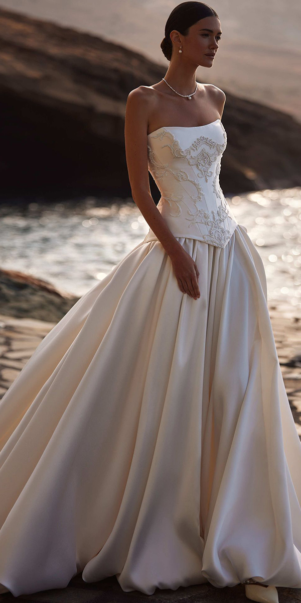silk wedding dresses strapless neckline vintage millanova