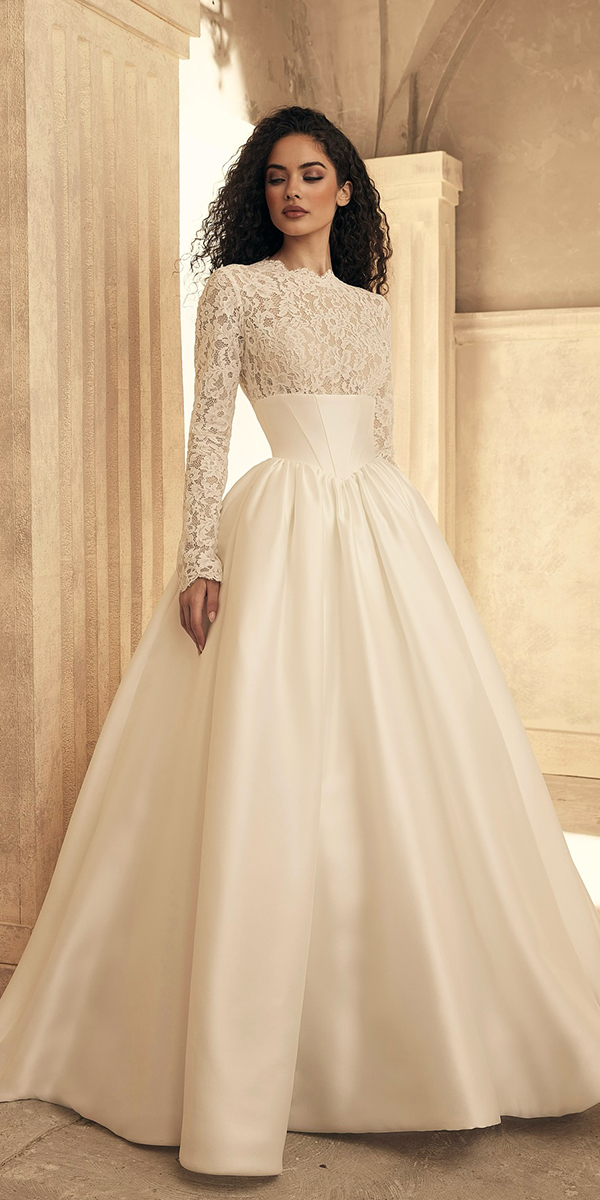 silk wedding dresses with long sleeves lace modest palomablanca
