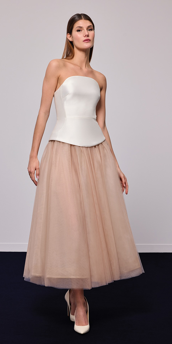 tea length wedding dresses strapless neckline with blush skirt pronovias