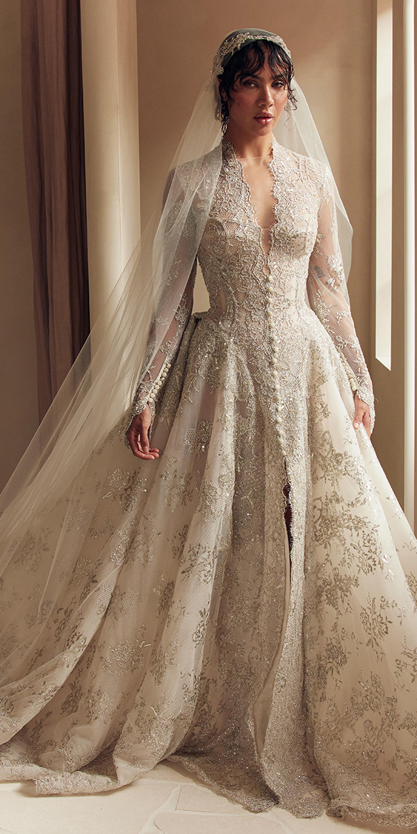 trendy wedding dresses a line with long sleeves lace leah da gloria