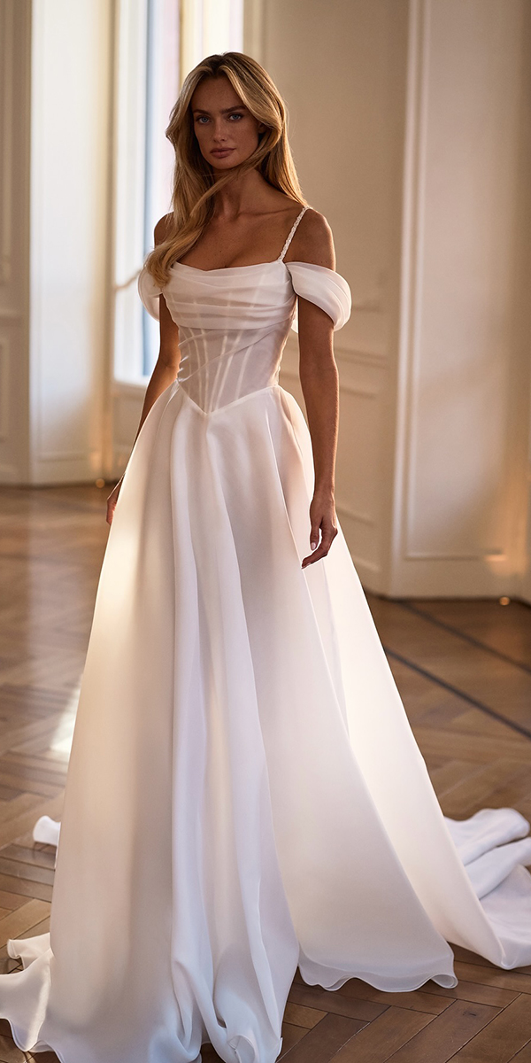 trendy wedding dresses simple a line off the shoulder millanova
