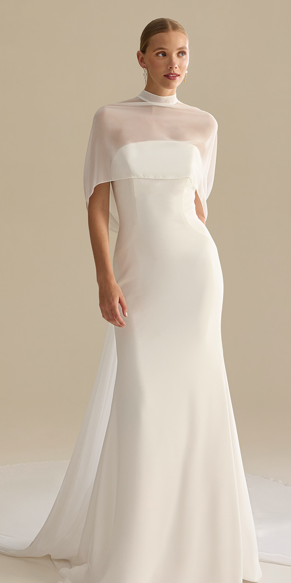 trendy wedding dresses simple with cape pronovias