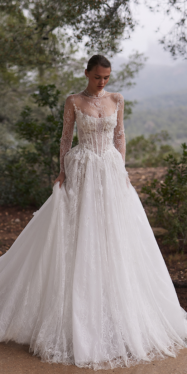 vintage wedding dresses a line with long sleeves lace evalendel