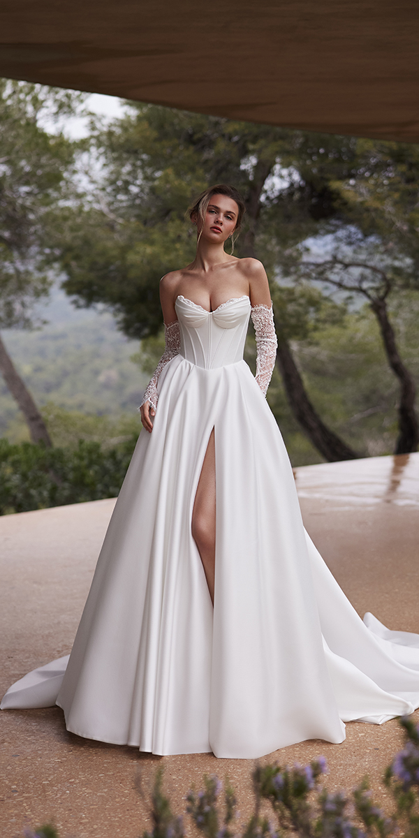 eva lendel less is more v collection with sleeves corset strapless neckline kloe