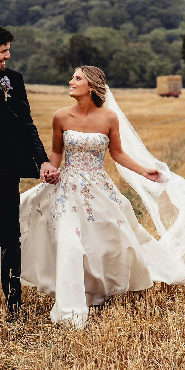 floral wedding dresses country strapless neckline barn sassiholfors