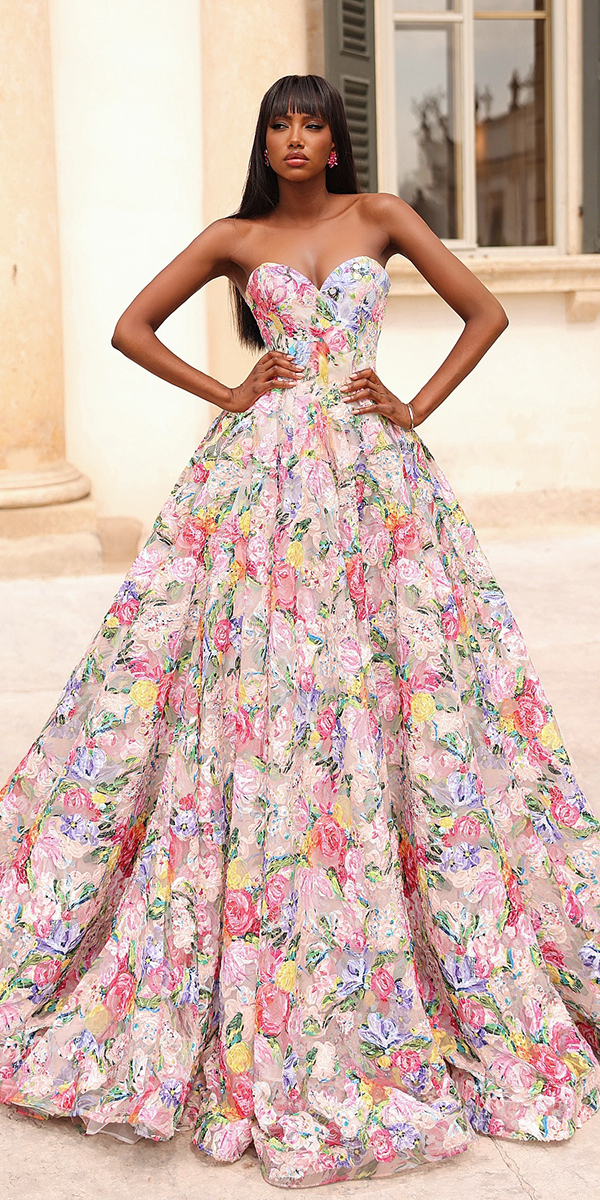 floral wedding dresses strapless neckline princess saidmhamad