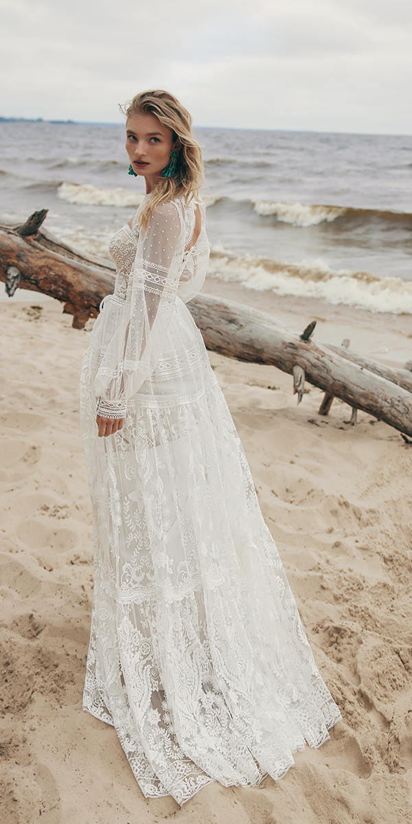 long sleeve wedding dresses boho lace rustic ariamo