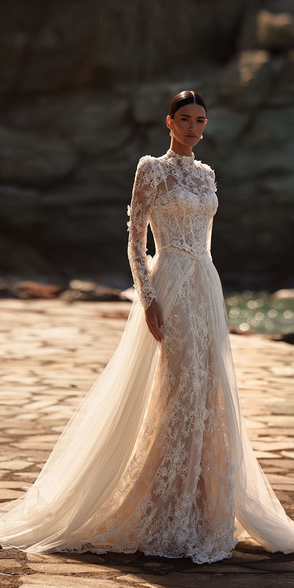 long sleeve wedding dresses floral boho millanova
