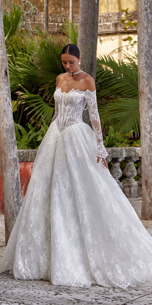 long sleeve wedding dresses lace a line oksanamukha