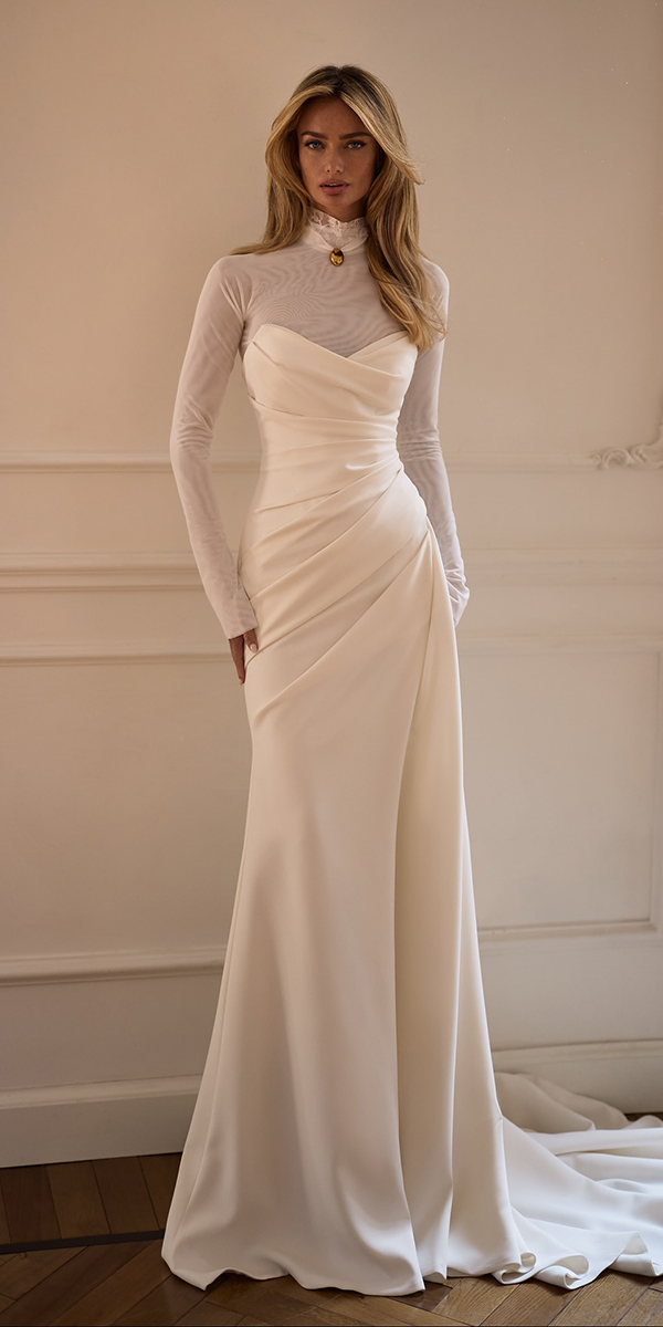 long sleeve wedding dresses modest simple millanova