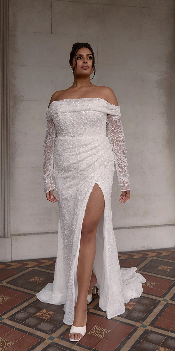 long sleeve wedding dresses sheath with slit plus size annacampbell