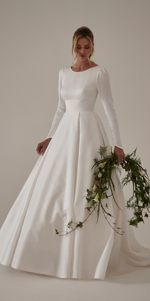 modest wedding dresses a line simple with long sleeves sassiholford