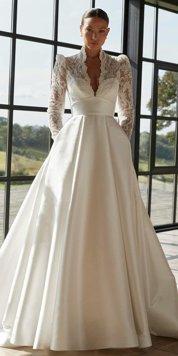 modest wedding dresses a line with long sleeves lace sassiholford
