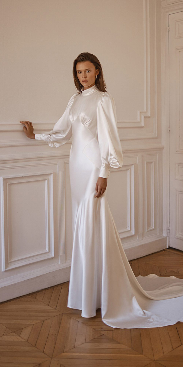 modest wedding dresses with long sleeves silk simple alonlivne