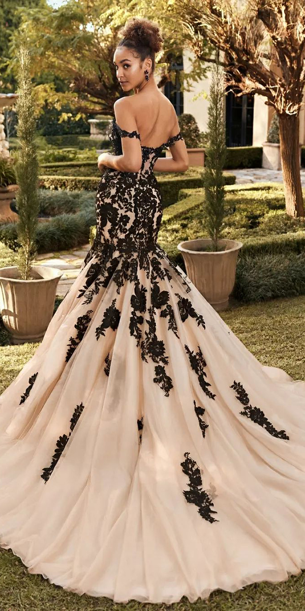 black and white wedding dresses lace with train blush sophiatoll