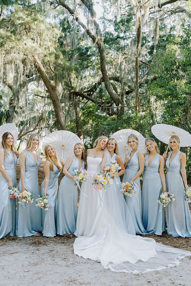 blue bridesmaid dresses simple long light revelry