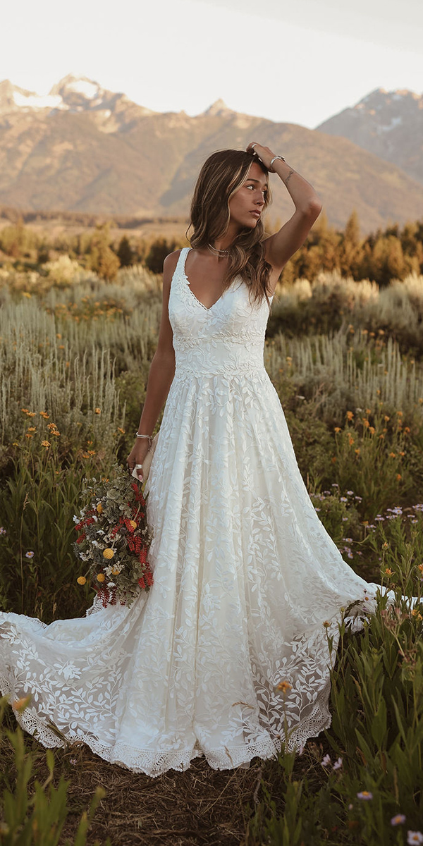 dreamers and lovers boho wedding dresses a line floral lace country