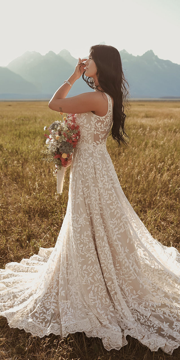 dreamers and lovers boho wedding dresses a line floral lace rustic