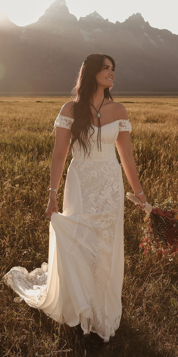 dreamers and lovers boho wedding dresses sheath off the shoulder lace