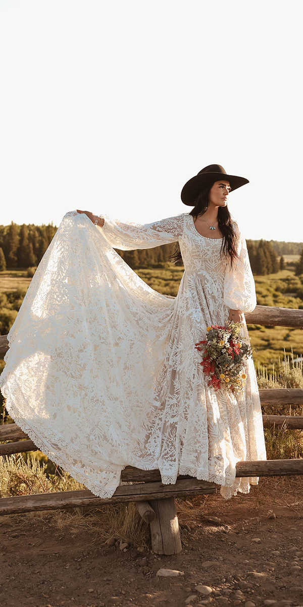 dreamers and lovers boho wedding dresses with long sleeves floral lace