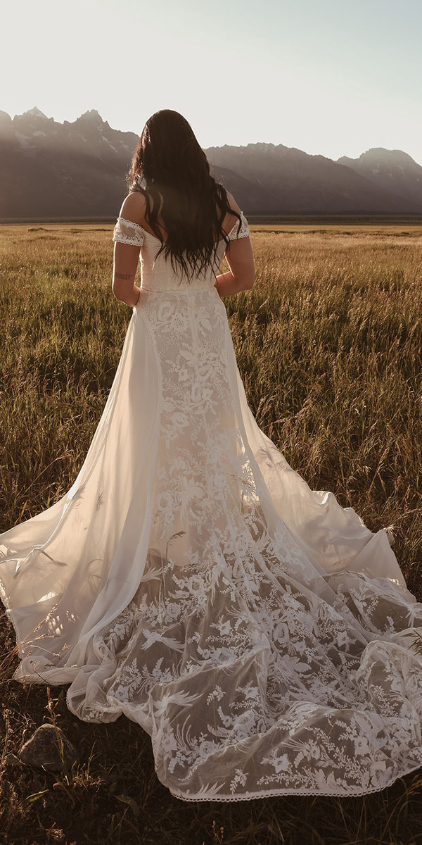dreamers and lovers boho wedding dresses with train lace off the shoulder