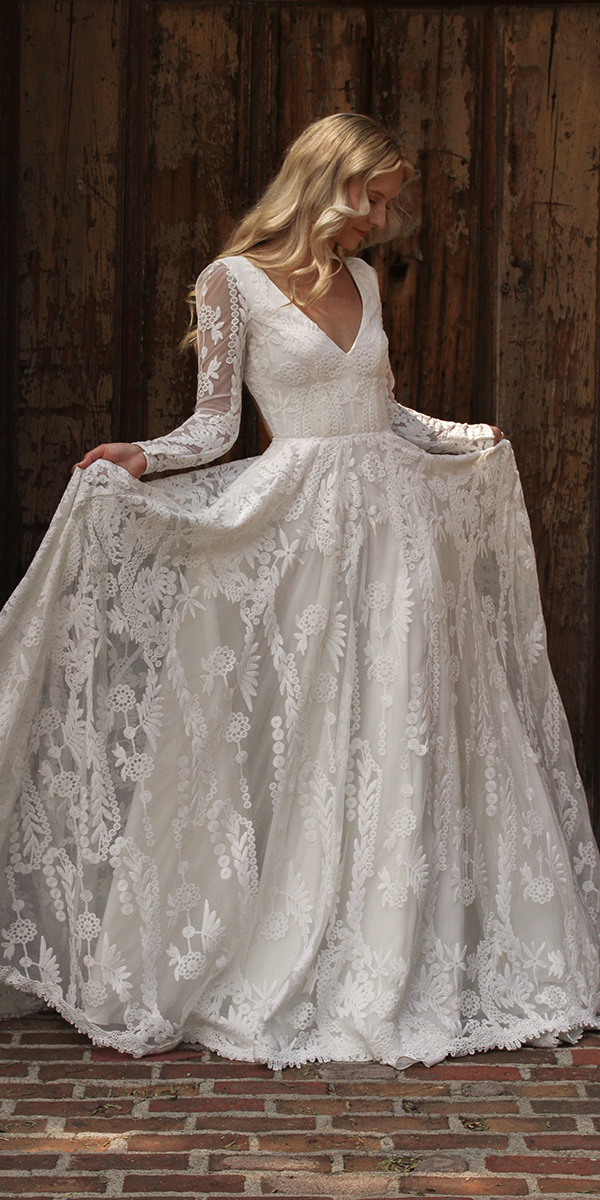 dreamers lovers lace wedding dresses a line with long sleeves boho rustic