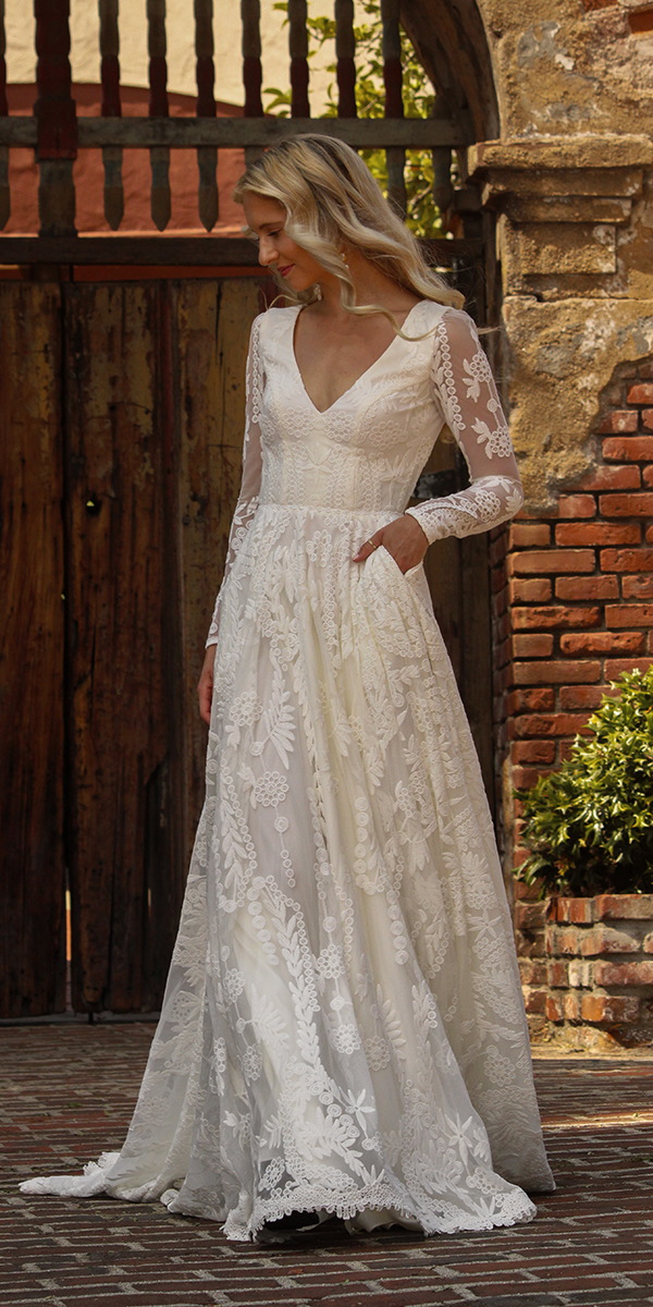 dreamers lovers lace wedding dresses boho a line with long sleeves