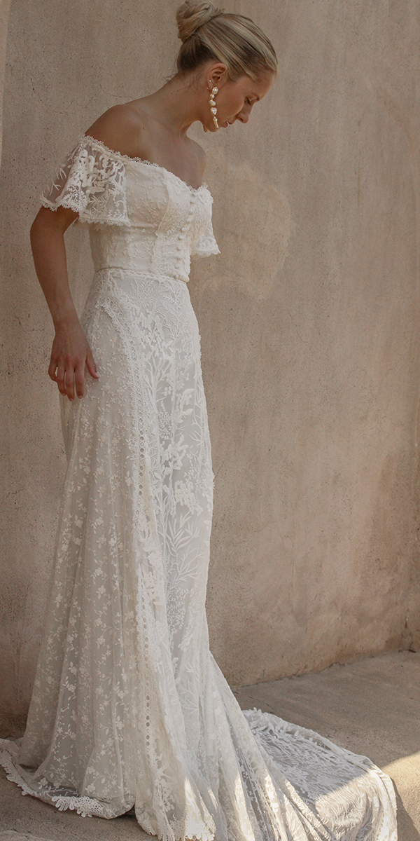 dreamers lovers lace wedding dresses sheath off the shoulder lace boho