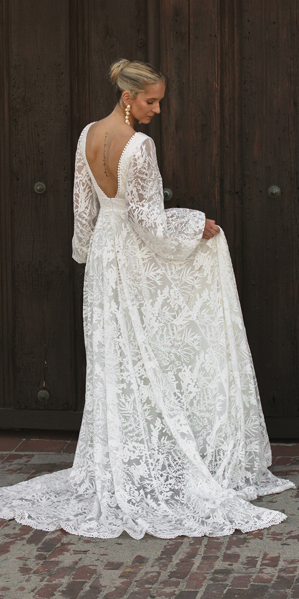 dreamers lovers lace wedding dresses with long sleeves v back floral lace