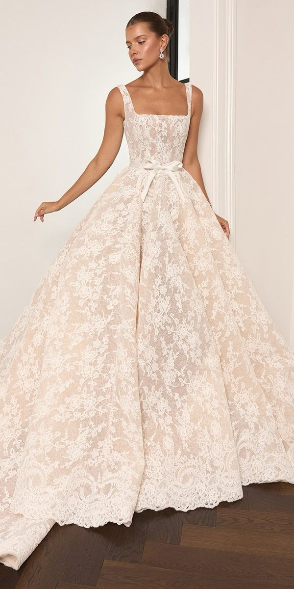 ivory wedding dresses lace a line squre neckline stevenkhalil