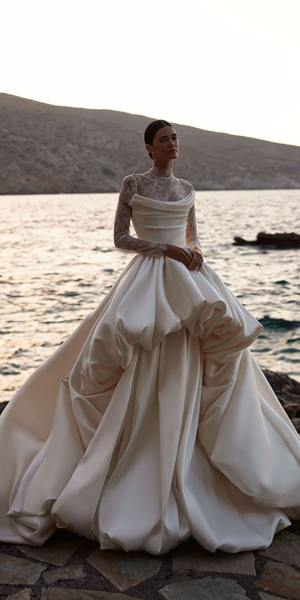 ivory wedding dresses with long sleeves lace ball gown millanova