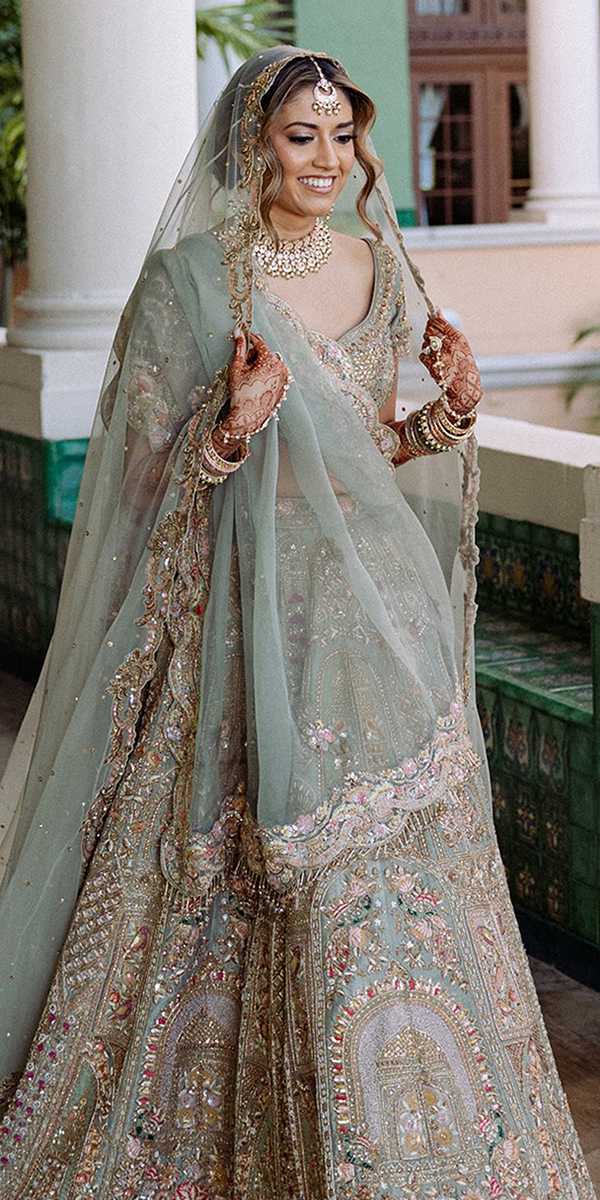 muslim wedding dresses green with colored veil