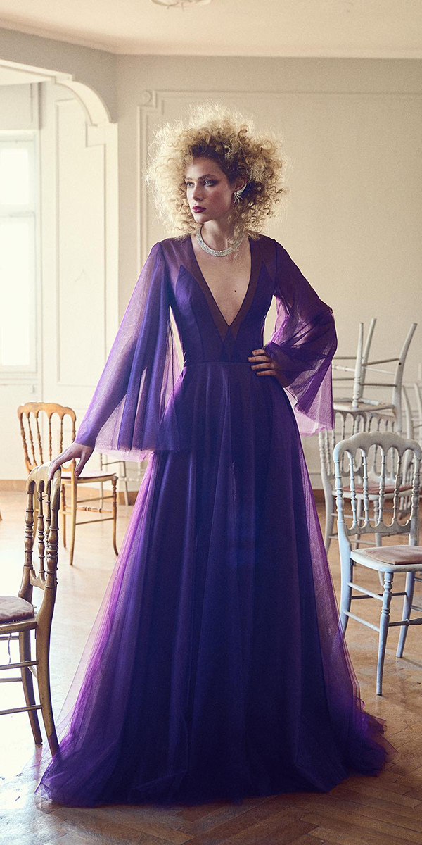 purple wedding dresses simple with long sleeves costarellos