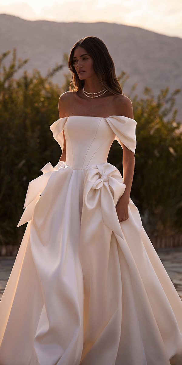 silk wedding dresses a line off the shoulder simple millanova