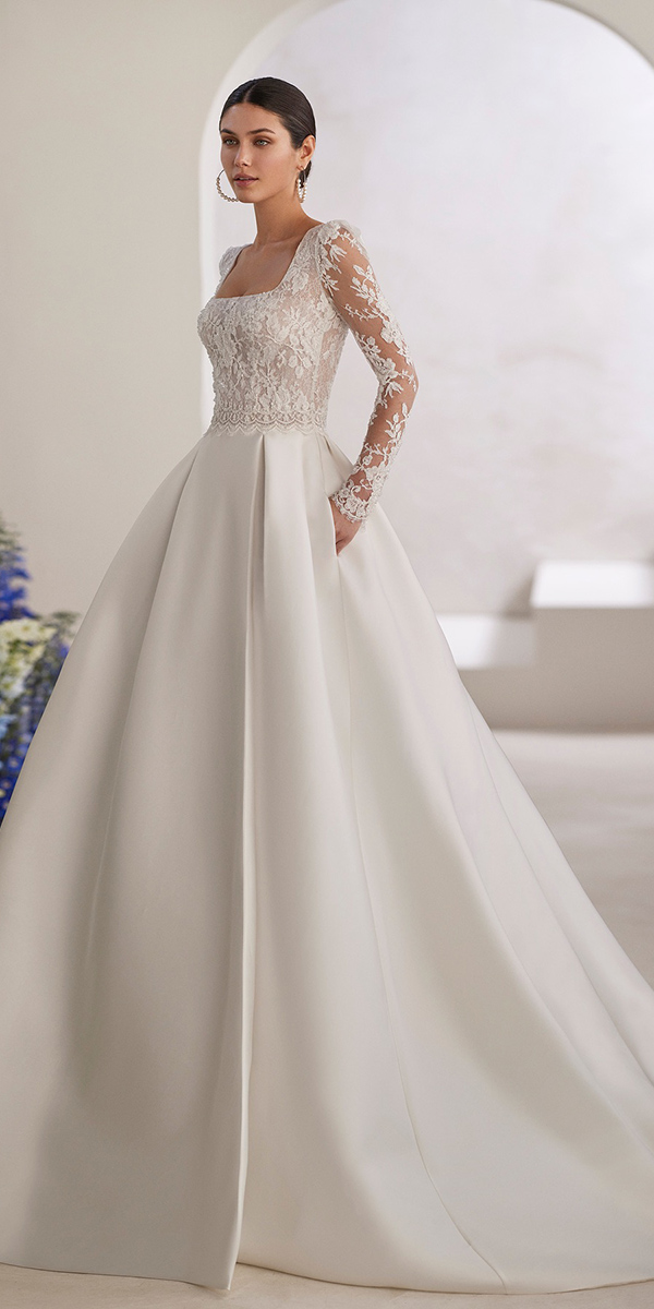 silk wedding dresses with long sleeves lace rosaclara