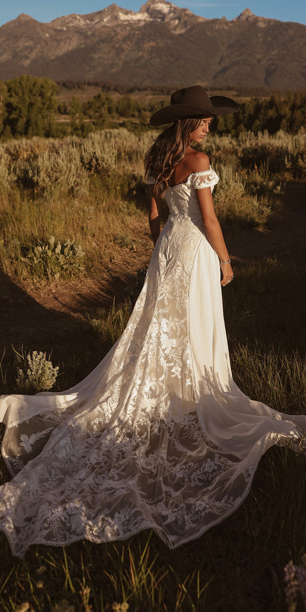 western wedding dresses a line off the shoulder boho dreamersandlovers