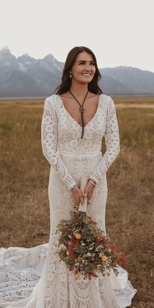 western wedding dresses sheath with long sleeves lace boho dreamersandlovers