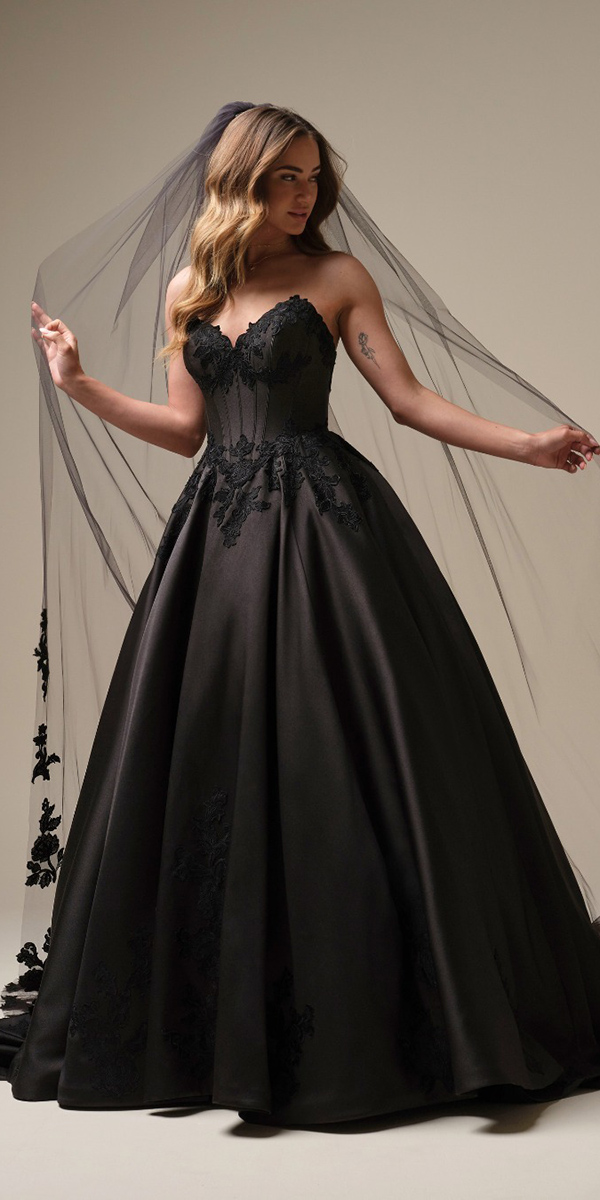 black wedding dresses a line lace strapless neckline with veil maggiesotterfo