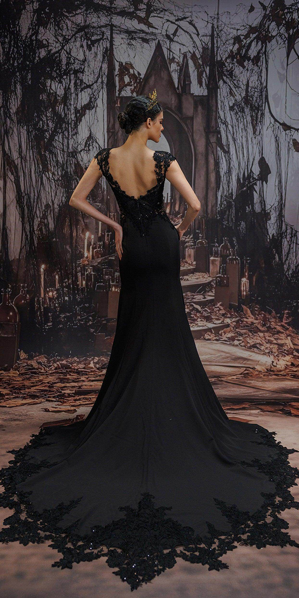 black wedding dresses lace black v back sexy cocomelody