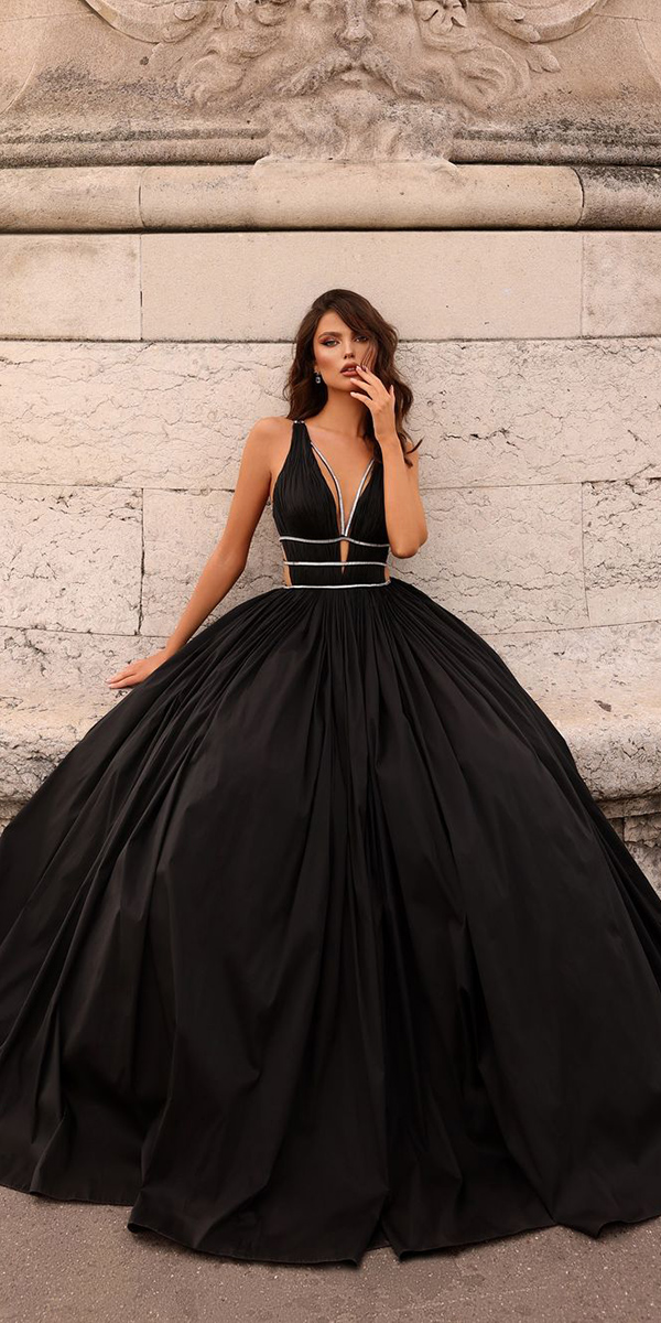 black wedding dresses simple v neckline tarikediz