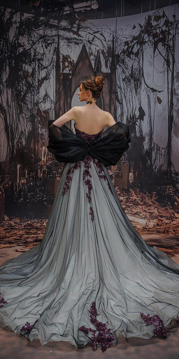 black wedding dresses with white with train lace purple cocomelody