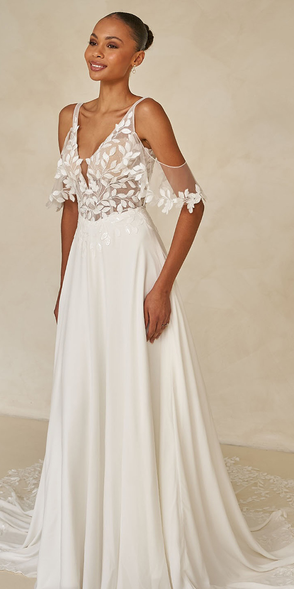 bohemian wedding dresses a line flower with spaghetti straps madilane