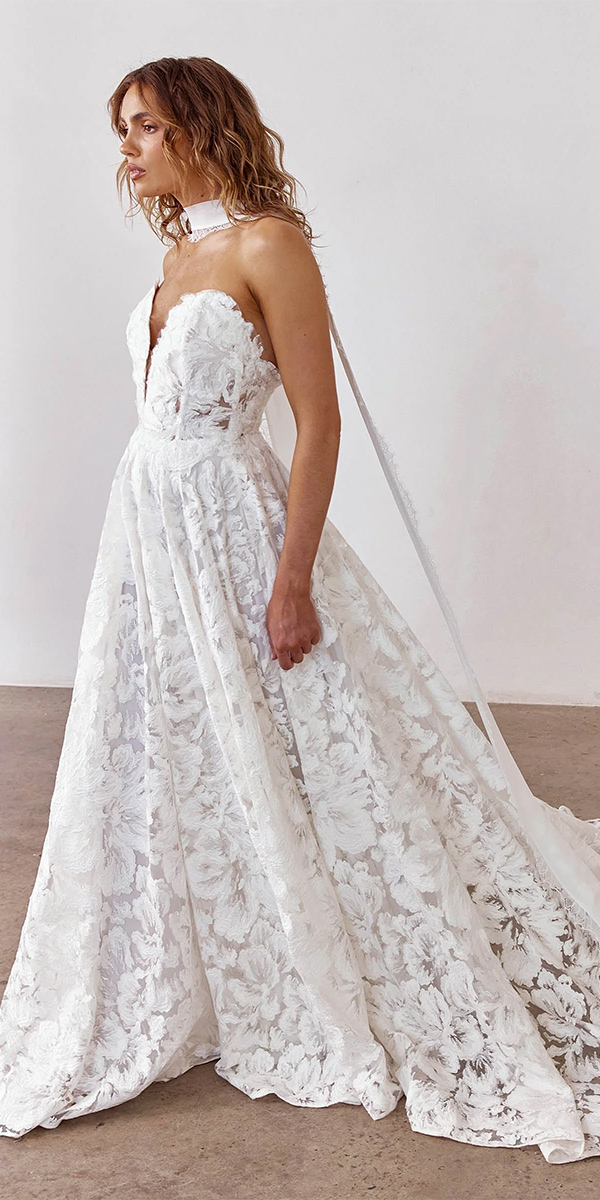 bohemian wedding dresses a line sweetheart neckline floral lace graceloveslace