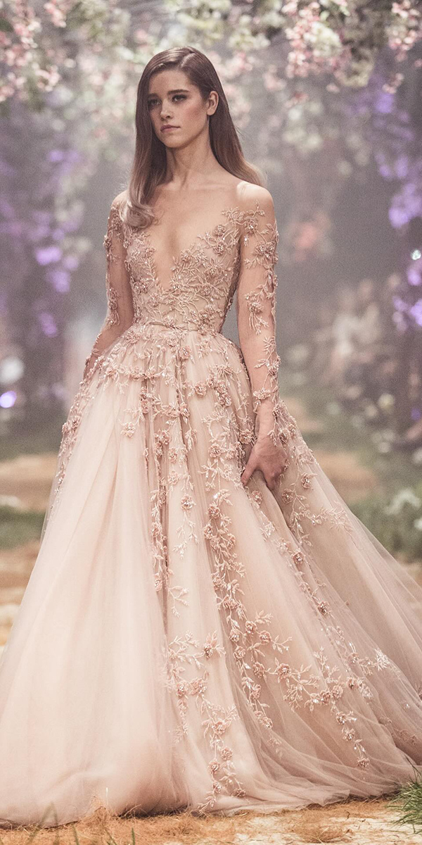 bohemian wedding dresses a line with long sleeves lace floral paolo sebastien