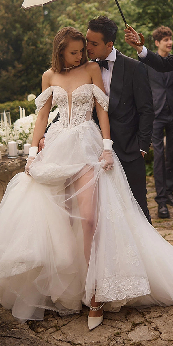 eva lendel top wedding dresses a line off the shoulder lace