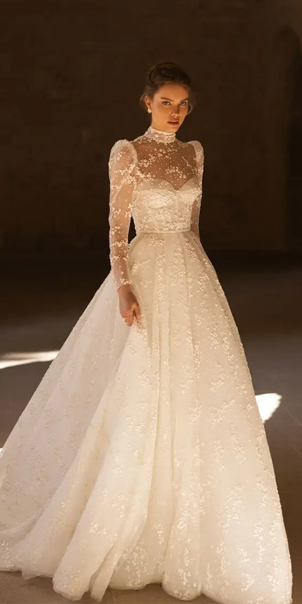 eva lendel top wedding dresses a line with long sleeves illusion neckline